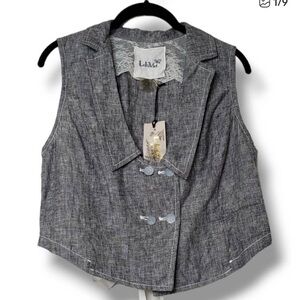 NWT Luluvia Gray Linen Blend button front tie back Vest‎